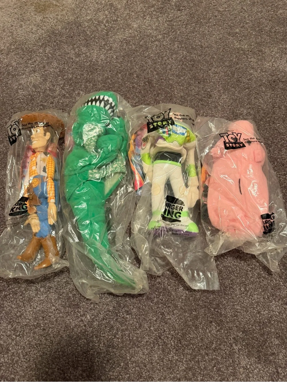 VTG 1995 Disney Pixar Toy Story Burger King Plush Puppets Set of 4 NIP